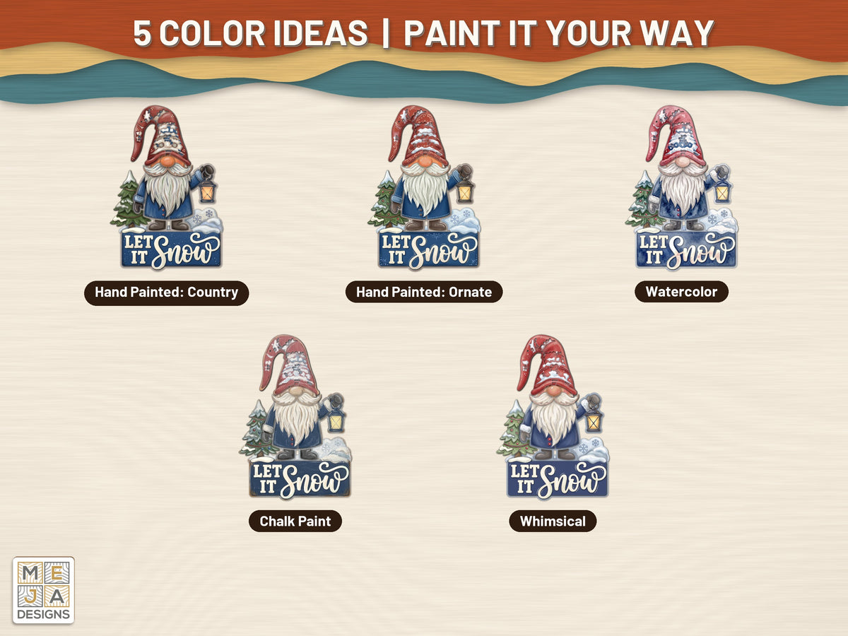 Let It Snow Gnome laser cut file: color ideas for painting it