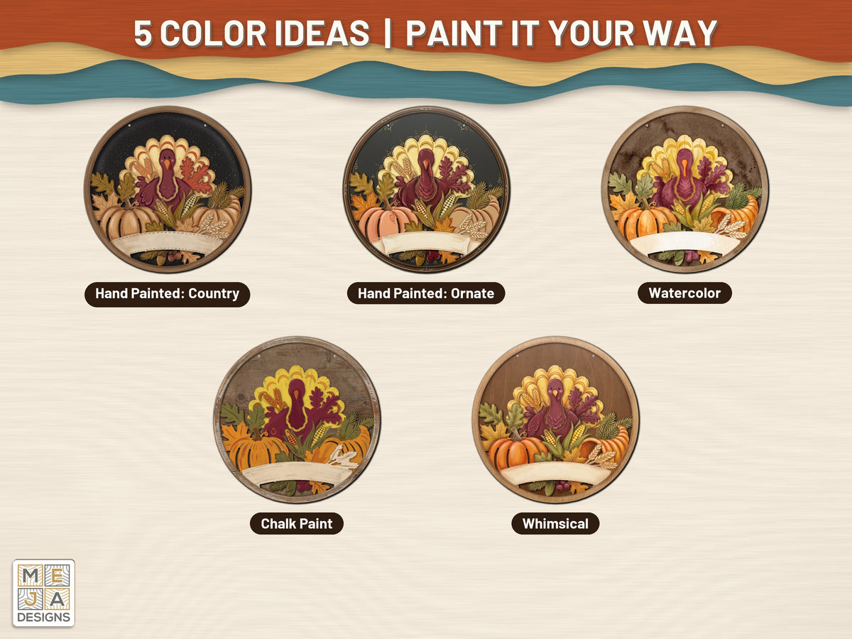 Turkey Pumpkin Patch Round Sign laser cut file: color ideas for painting it
