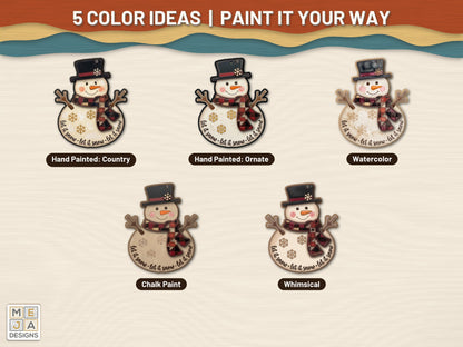 Buffalo Plaid Snowman Ornament laser cut file: color ideas for painting it