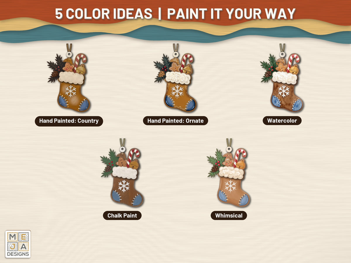 Gingerbread Stocking Ornament laser cut file: color ideas for painting it