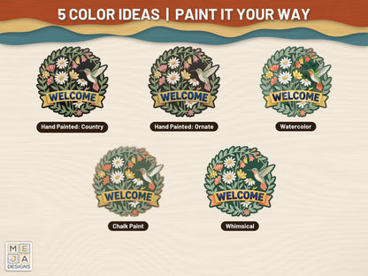 Hummingbird Wildflower Welcome Sign laser cut file: color ideas for painting it