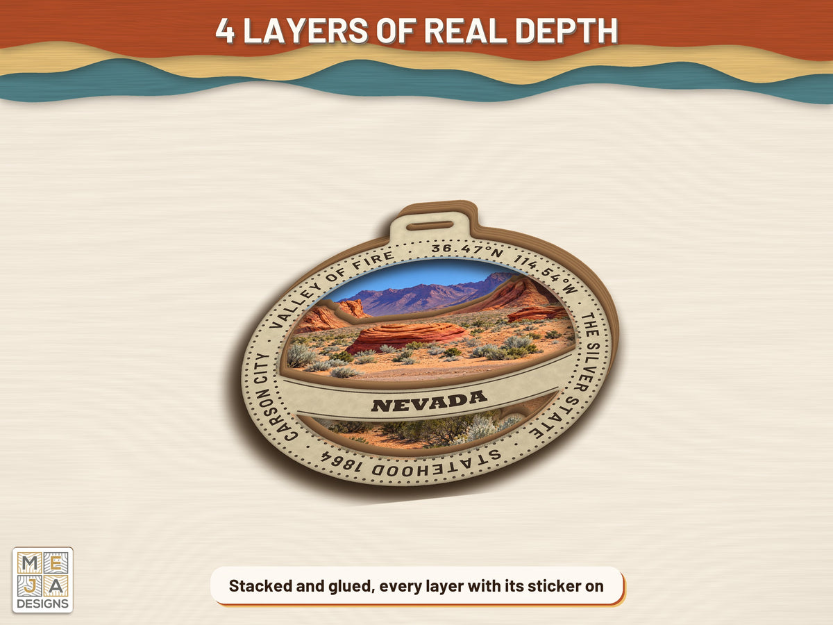 Nevada State Ornament sticker pack: the finished piece, colored with the stickers