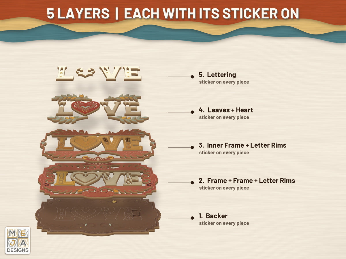 Rustic Folk LOVE Sign sticker pack: its layers with the stickers on