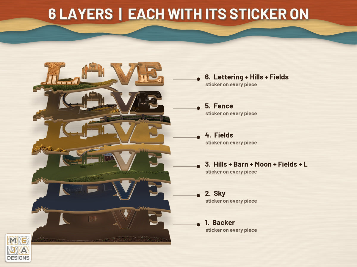 Rustic Barn LOVE Sign sticker pack: its layers with the stickers on