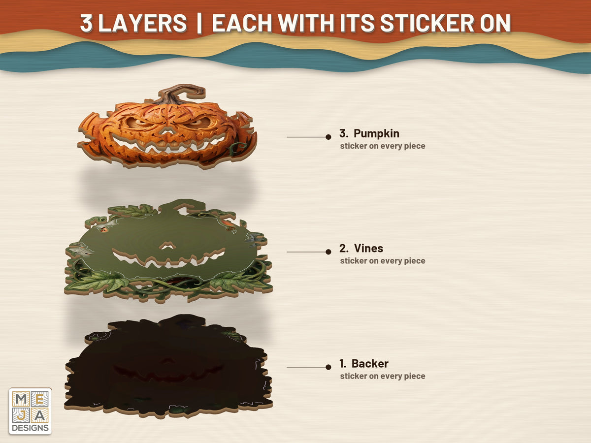 Vine Wreath Jack-O'-Lantern Magnet sticker pack: its layers with the stickers on