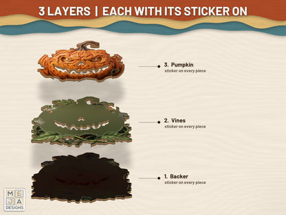 Vine Wreath Jack-O'-Lantern Magnet sticker pack: its layers with the stickers on