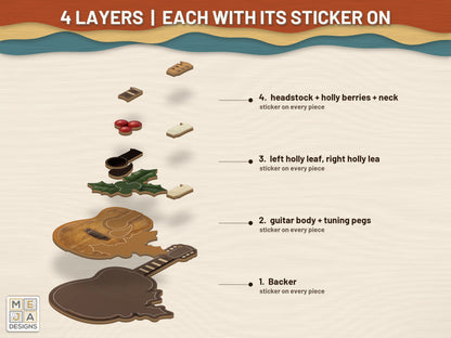 Acoustic Guitar Holly Ornament sticker pack: its layers with the stickers on