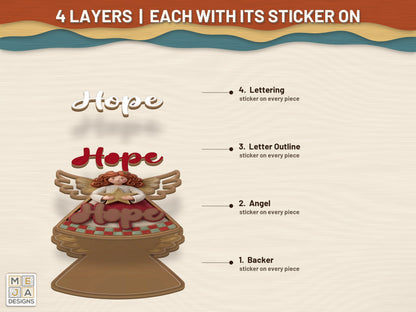 Rustic Hope Angel Ornament sticker pack: its layers with the stickers on