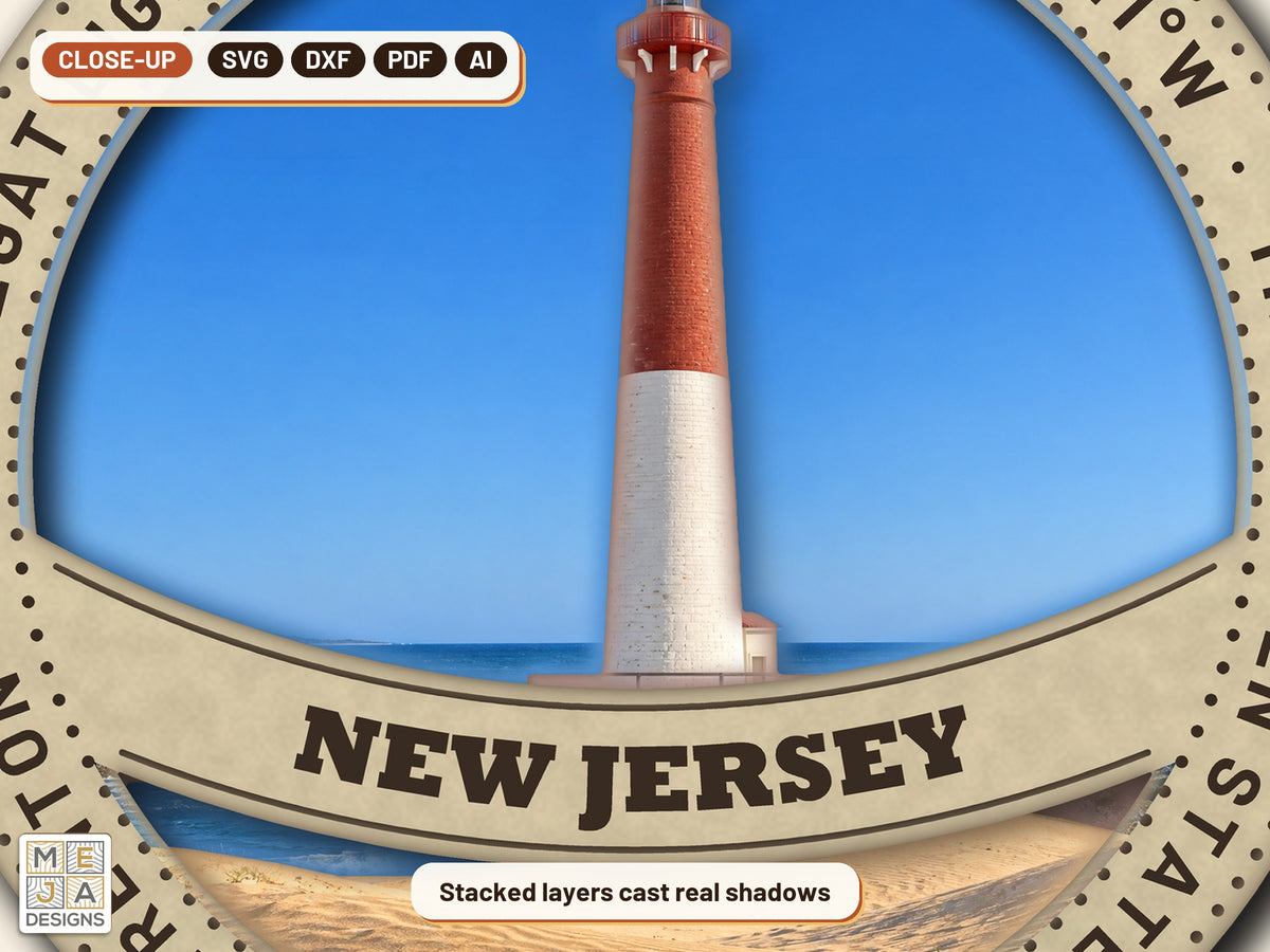 New Jersey State Ornament laser cut file: a close-up of its layers