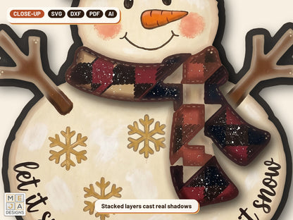 Buffalo Plaid Snowman Ornament laser cut file: a close-up of its layers