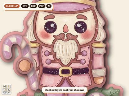 Sugar Plum Nutcracker Ornament laser cut file: a close-up of its layers