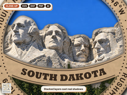 South Dakota State Ornament laser cut file: a close-up of its layers