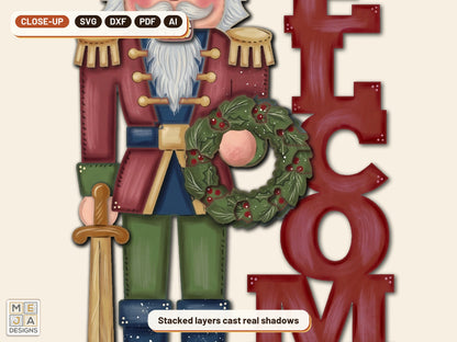 Nutcracker Welcome Door Hanger laser cut file: a close-up of its layers