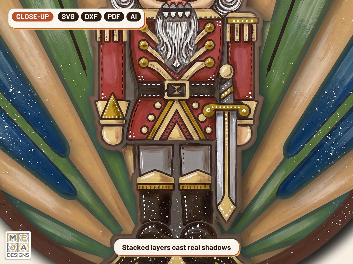 Art Deco Nutcracker Ornament laser cut file: a close-up of its layers