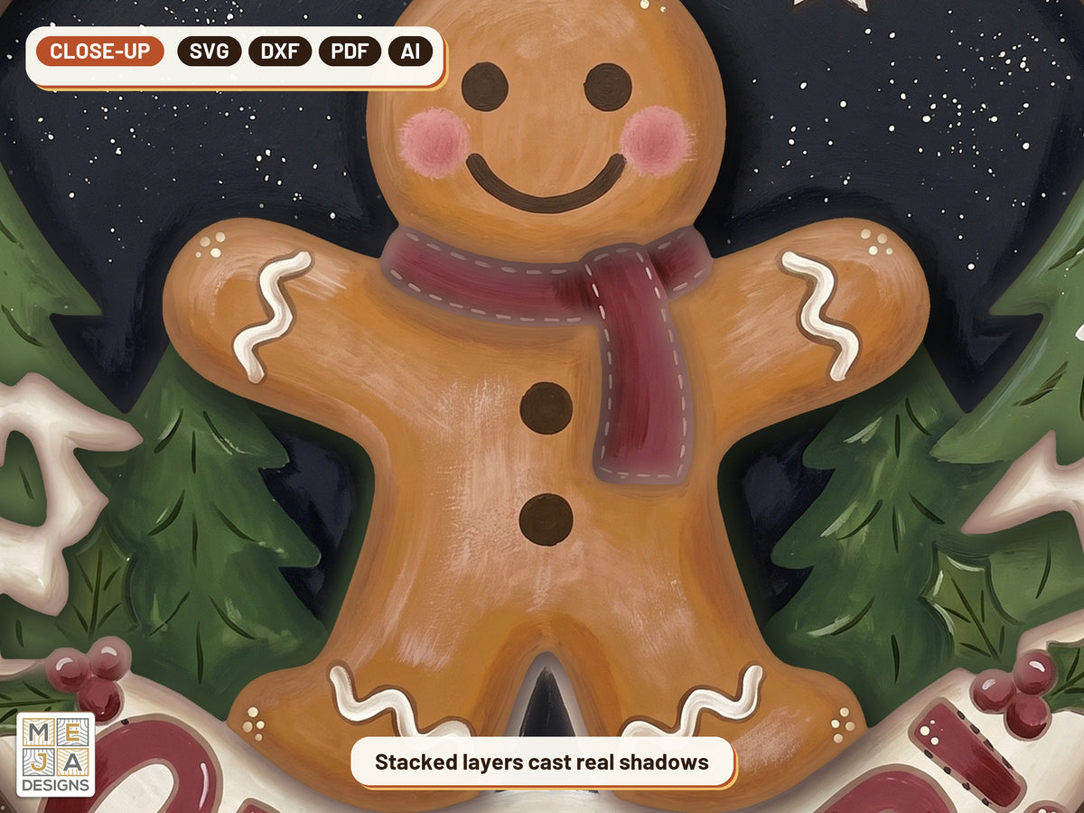 Gingerbread Man Oh Snap laser cut file: a close-up of its layers