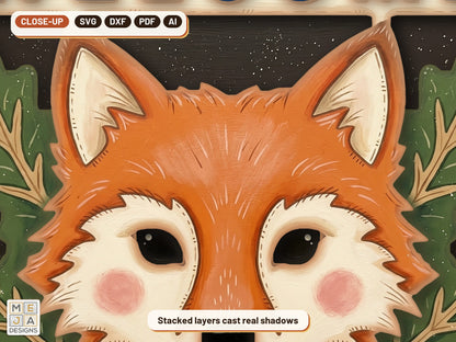 Fox Welcome Magnet laser cut file: a close-up of its layers