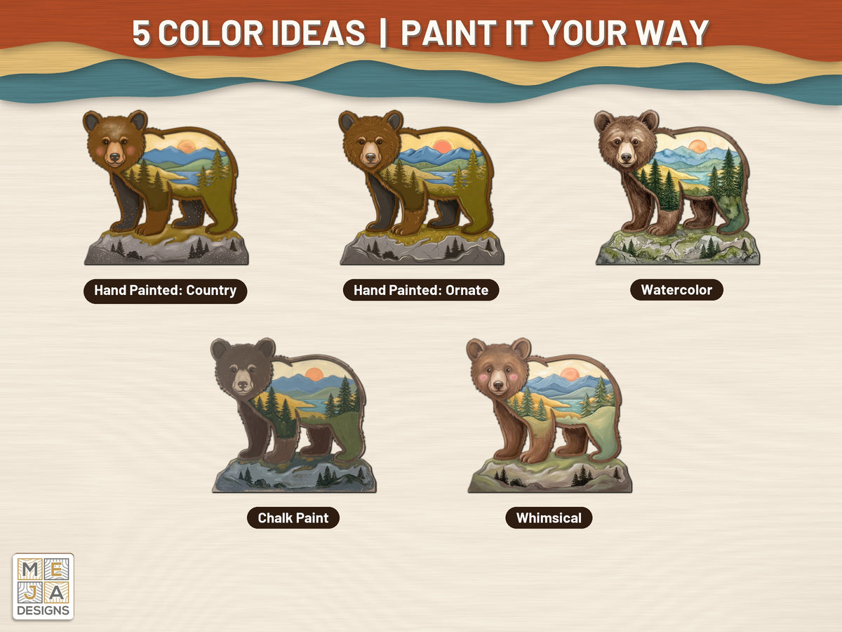 Bear Cub Mountain Sitter laser cut file: color ideas for painting it