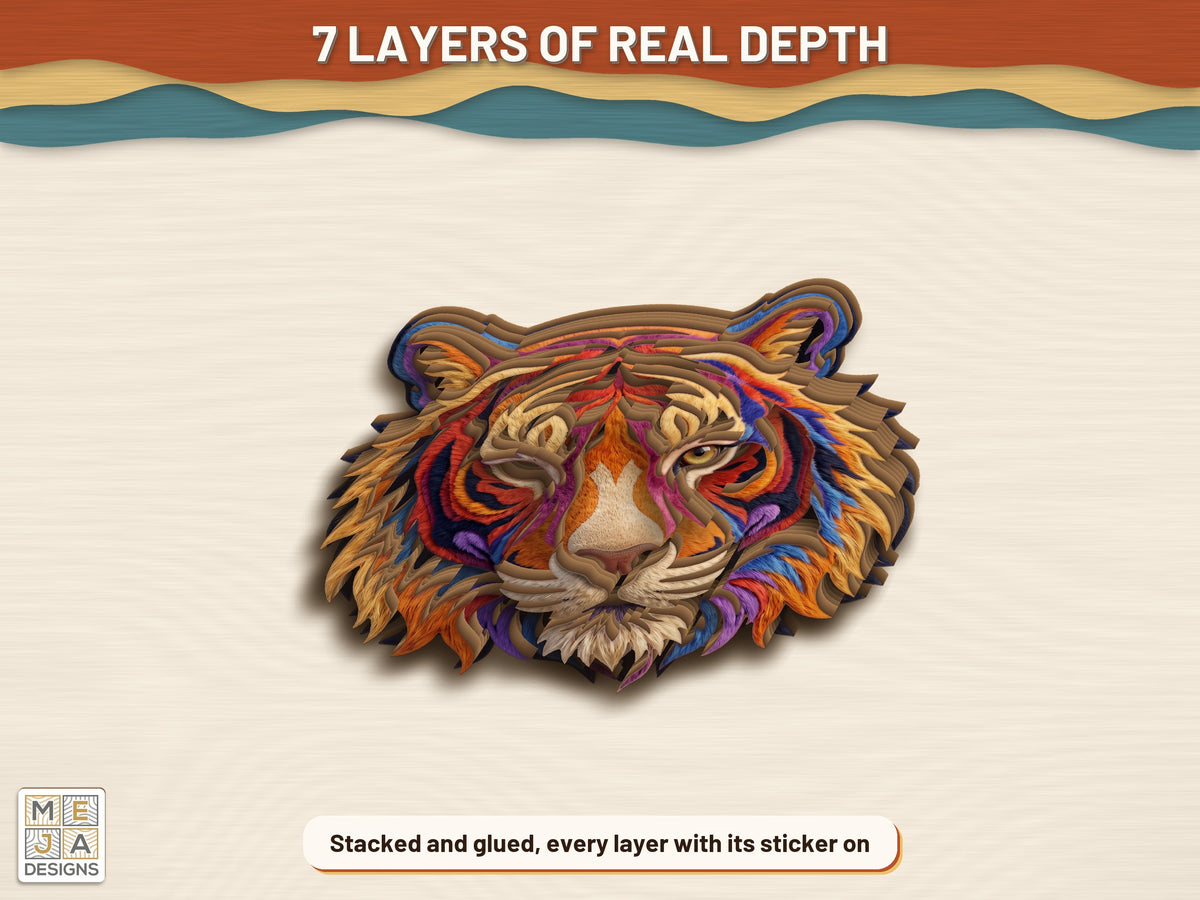 Swirl Tiger Head Sign sticker pack: the finished piece, colored with the stickers