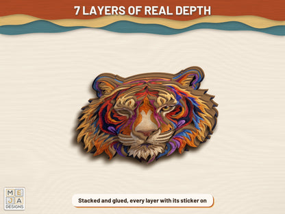 Swirl Tiger Head Sign sticker pack: the finished piece, colored with the stickers