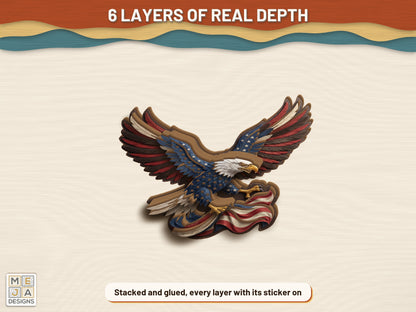 Patriotic Bald Eagle Sign sticker pack: the finished piece, colored with the stickers