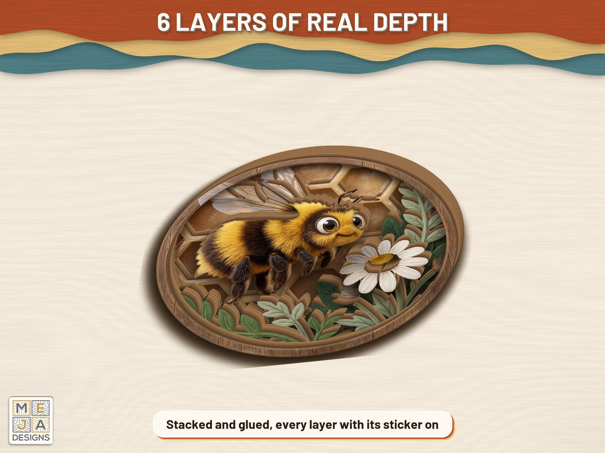 Honeycomb Bee Hanger sticker pack: the finished piece, colored with the stickers
