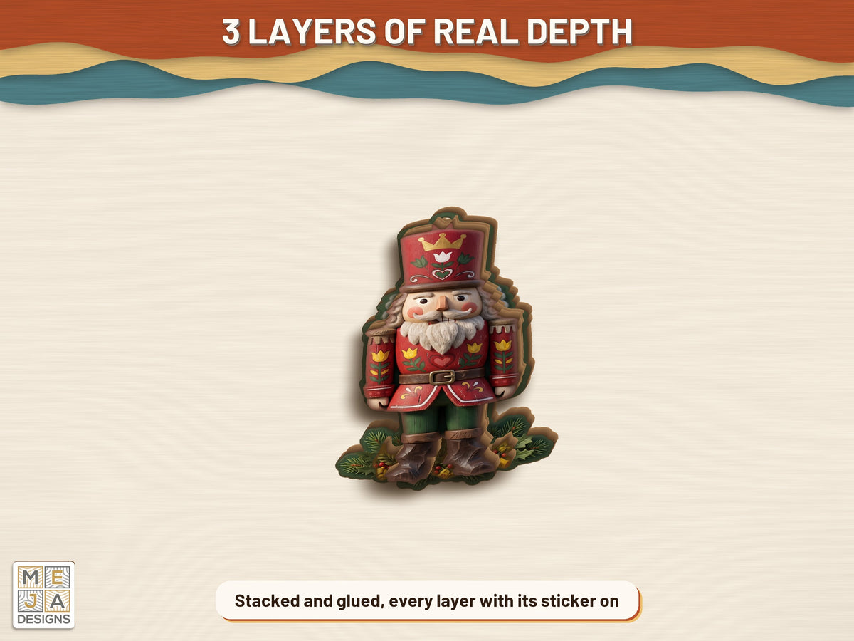 Folk Art Nutcracker Ornament sticker pack: the finished piece, colored with the stickers