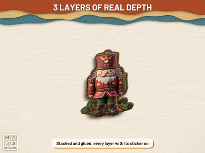 Folk Art Nutcracker Ornament sticker pack: the finished piece, colored with the stickers