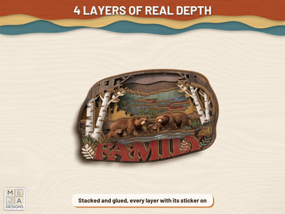 Rustic Bear Family Sign sticker pack: the finished piece, colored with the stickers