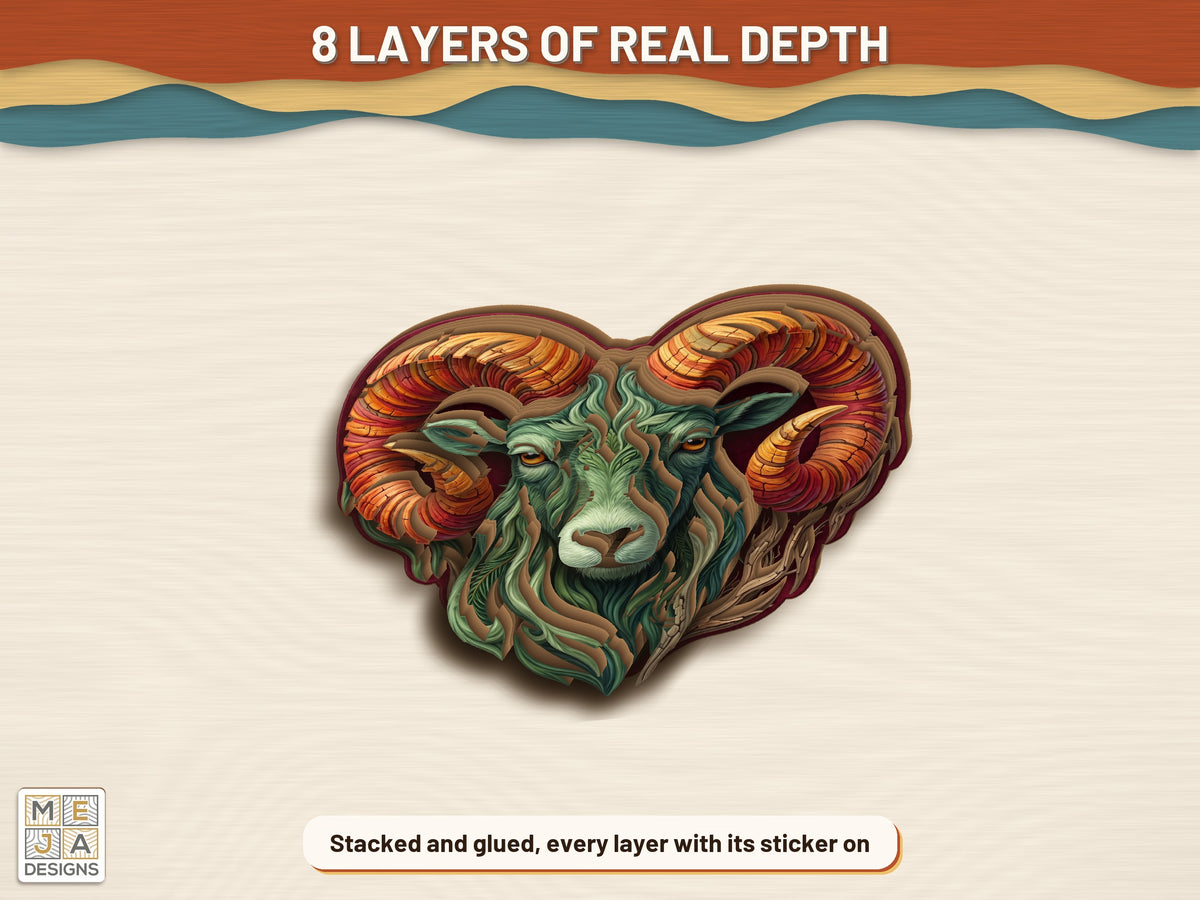 Swirl Ram Head Sign sticker pack: the finished piece, colored with the stickers