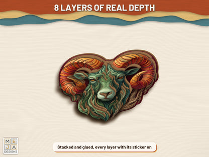 Swirl Ram Head Sign sticker pack: the finished piece, colored with the stickers