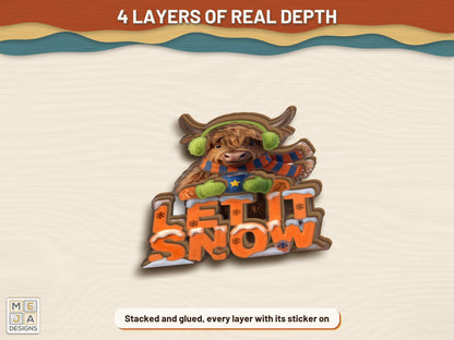 Highland Cow Let It Snow Ornament sticker pack: the finished piece, colored with the stickers