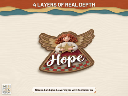 Rustic Hope Angel Ornament sticker pack: the finished piece, colored with the stickers