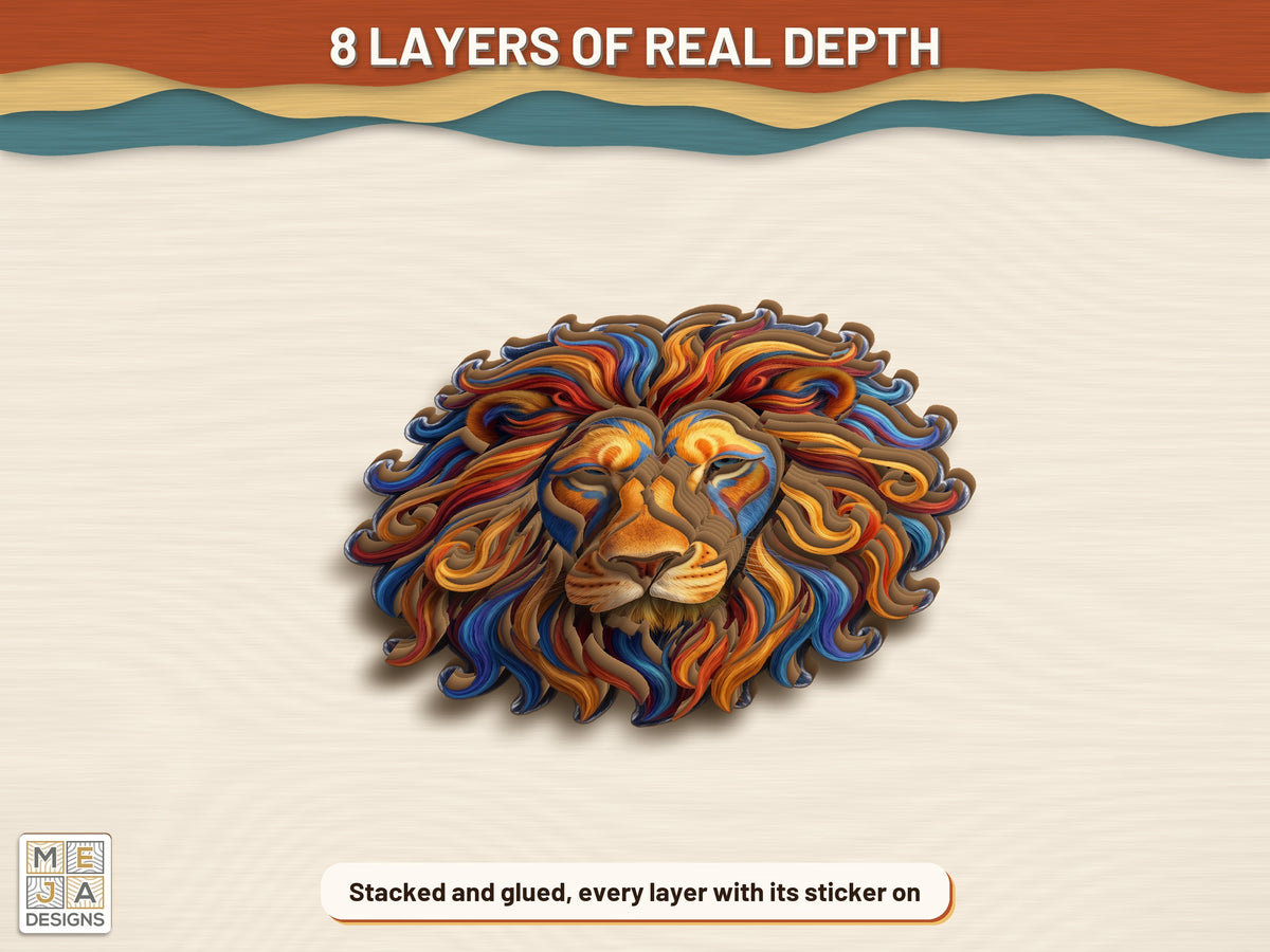 Swirl Lion Head Sign sticker pack: the finished piece, colored with the stickers