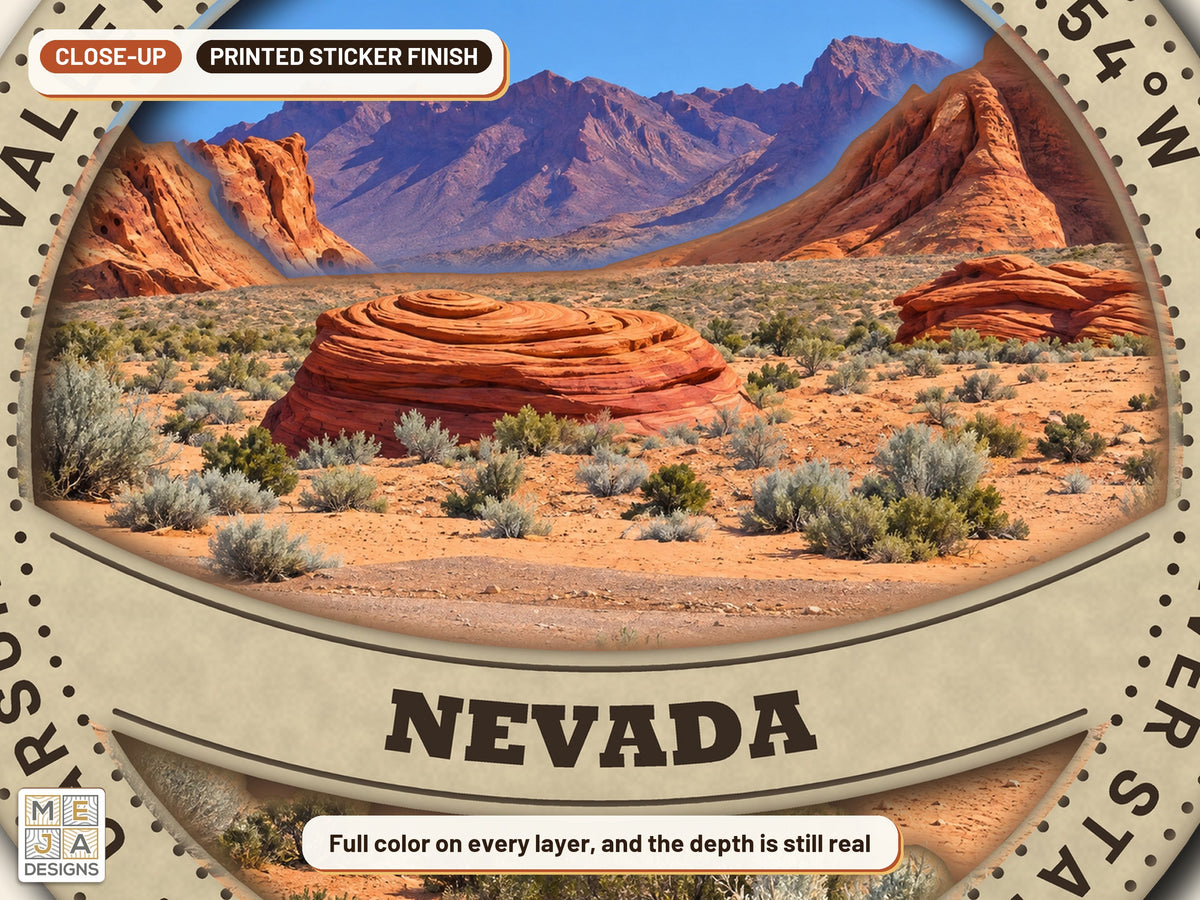 Nevada State Ornament sticker pack: a close-up of the stickered layers