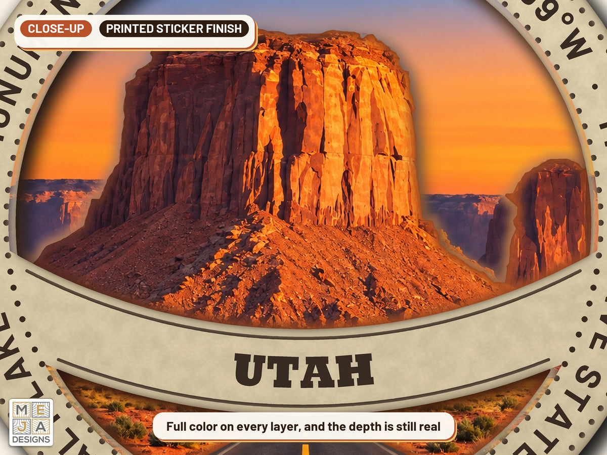 Utah State Ornament sticker pack: a close-up of the stickered layers