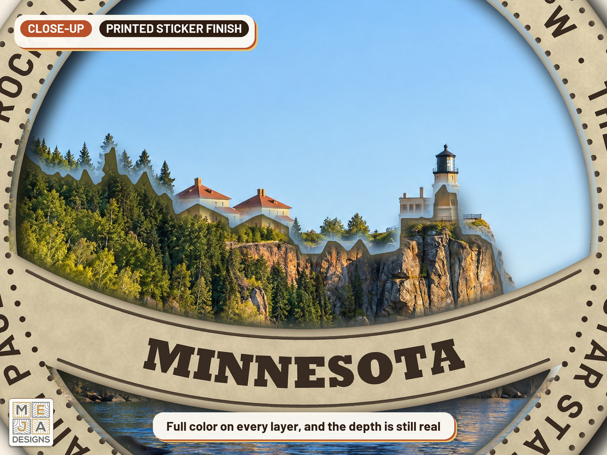 Minnesota State Ornament sticker pack: a close-up of the stickered layers