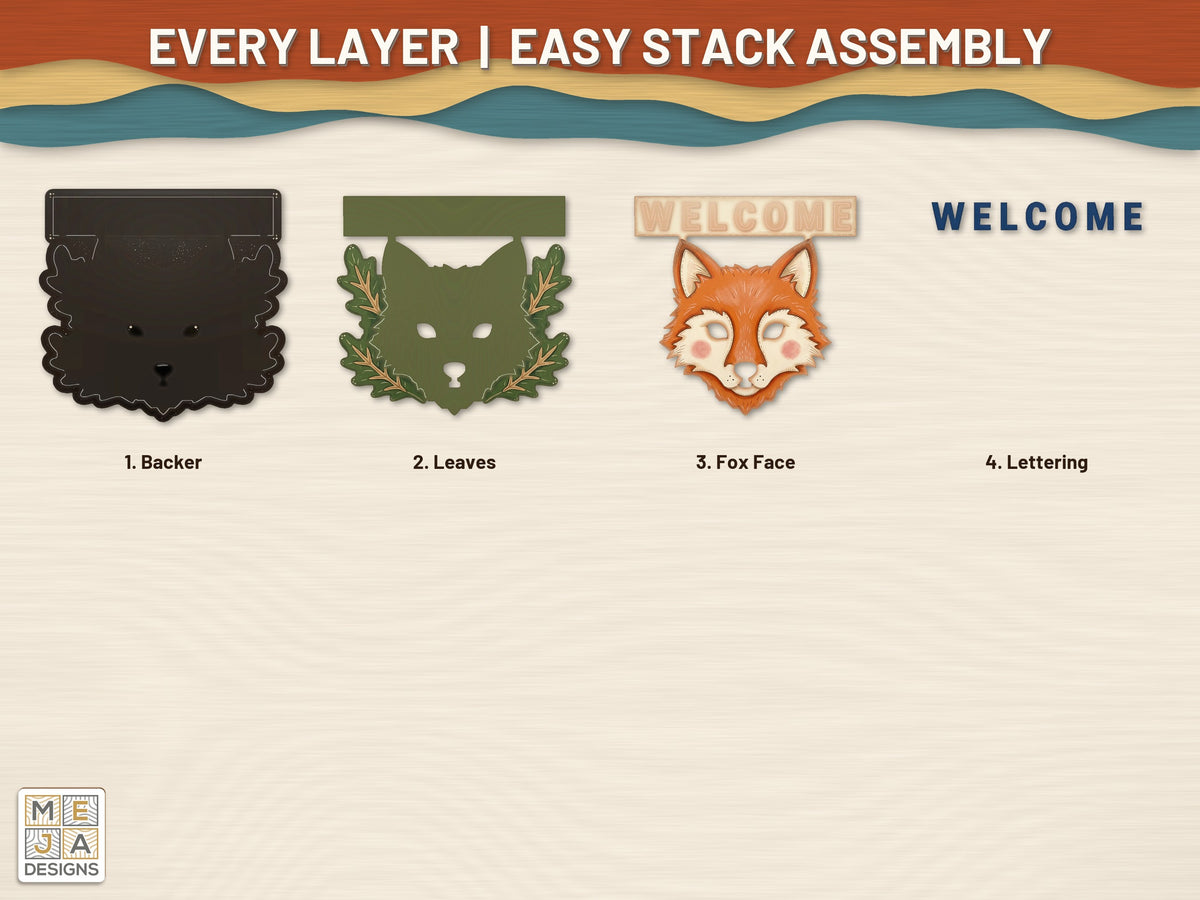 Fox Welcome Magnet laser cut file: every layer laid out