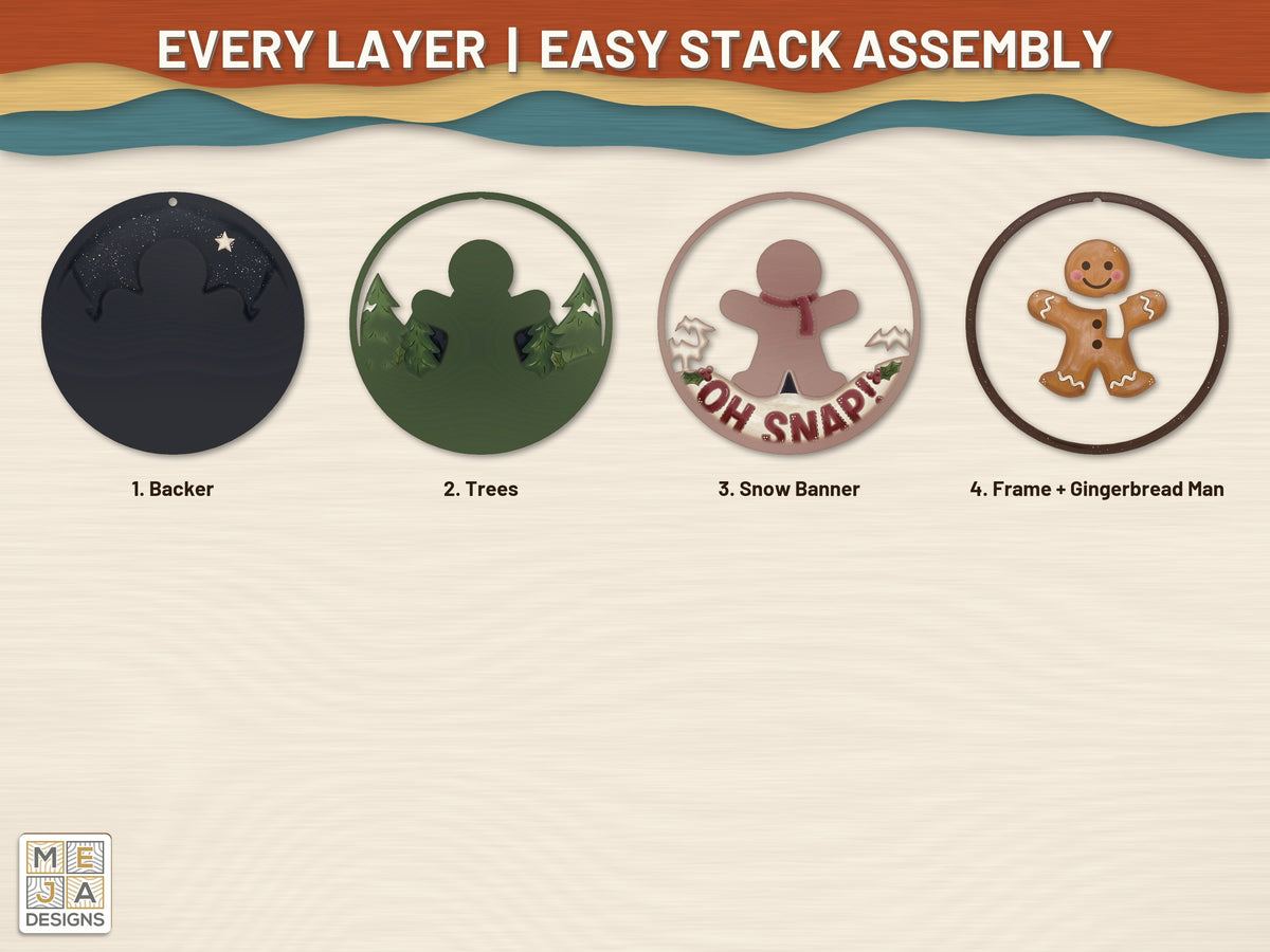 Gingerbread Man Oh Snap laser cut file: every layer laid out