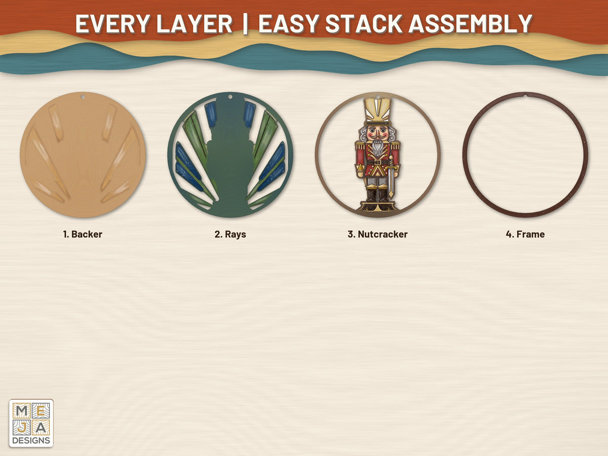 Art Deco Nutcracker Ornament laser cut file: every layer laid out
