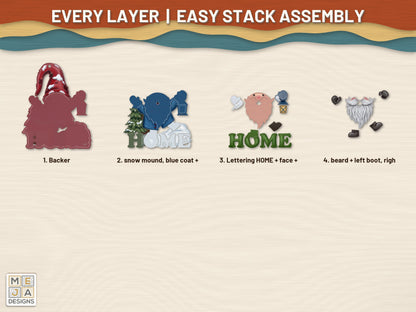 Gnome Lantern HOME Ornament laser cut file: every layer laid out