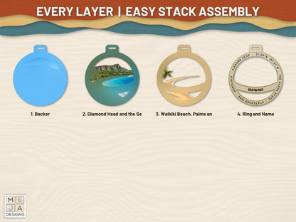 Hawaii State Ornament laser cut file: every layer laid out