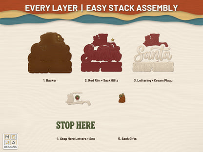 Santa Stop Here Sign laser cut file: every layer laid out