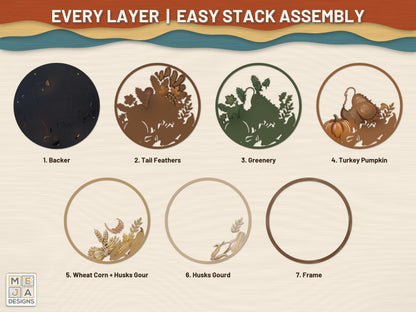 Thanksgiving Harvest Turkey laser cut file: every layer laid out