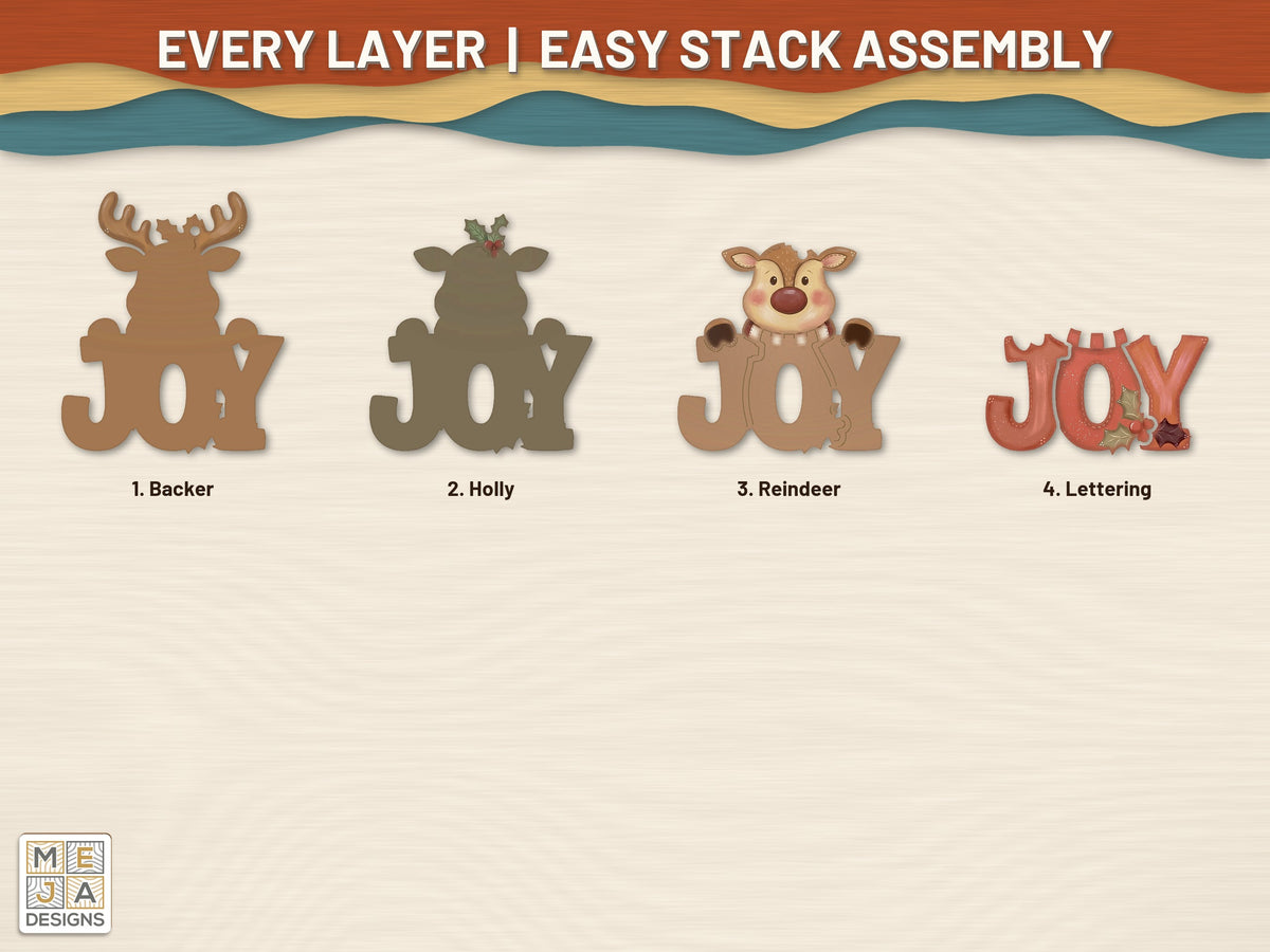 Reindeer JOY Ornament laser cut file: every layer laid out