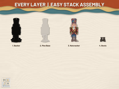 Stained Glass Nutcracker Ornament laser cut file: every layer laid out