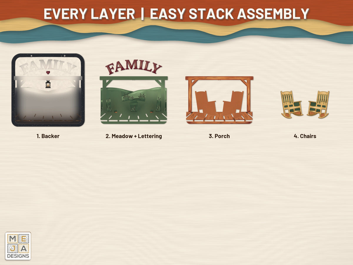 Rustic Family Porch Sign laser cut file: every layer laid out