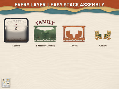 Rustic Family Porch Sign laser cut file: every layer laid out
