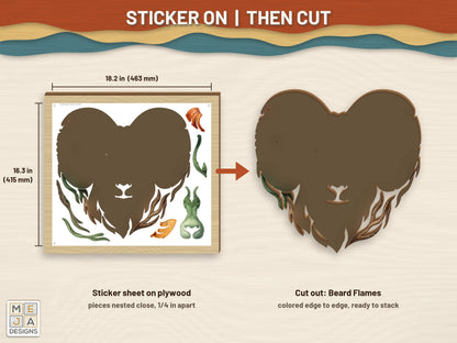 Swirl Ram Head Sign sticker pack: a sticker sheet on the wood, then cut on the laser