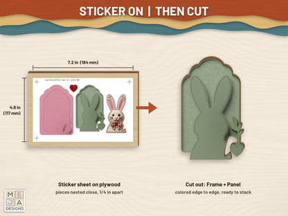 Easter Bunny Gift Tag sticker pack: a sticker sheet on the wood, then cut on the laser