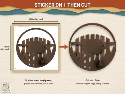 Skull Crossbones Wolf Gate sticker pack: a sticker sheet on the wood, then cut on the laser